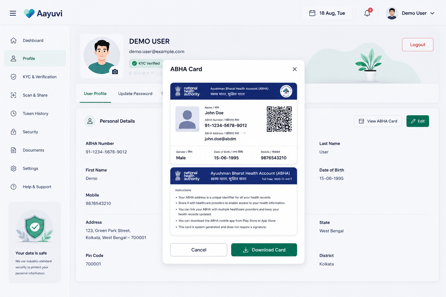 Aayuvi app — health records screen